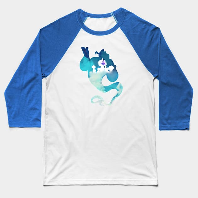 Aladdin Watercolor Genie Baseball T-Shirt by magicmirror